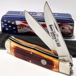 Couteau Queen Cutlery Lame Clip/Spey Acier Carbone 1095HC Manche Os Amber Winter USA QAWB206L