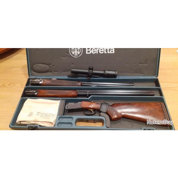 Magnifique carabine Express Beretta SABLE avec 2 canons 9.3*74R et calibre 20 avec lunette Kahles