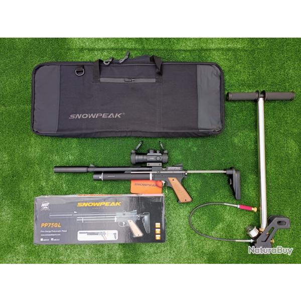 PACK COMBIN-6 ! Pistolet Snowpeak PP750L 4,5mm + Lunette POINT ROUGE 2X40 Vert-Rouge + Pompe Pcp