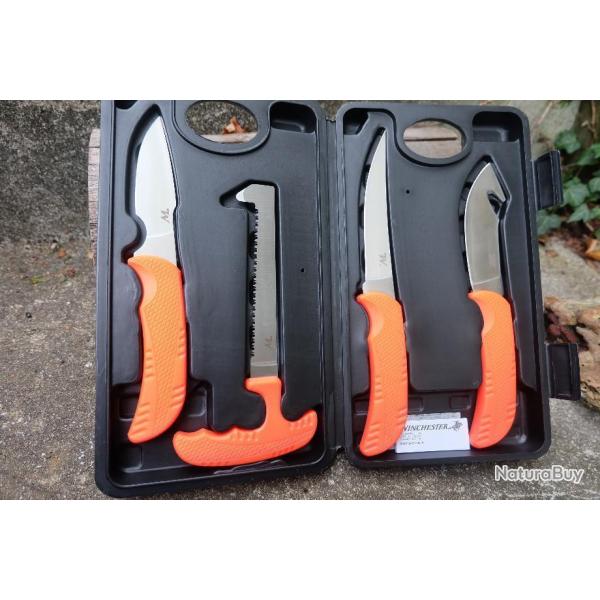 Set de 4 Couteaux de Chasse Winchester Livr dans Coffret Rigide Lame Acier 8Cr13MoV Manche ABS 001