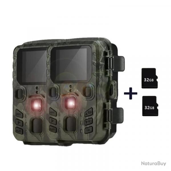2PCS MINI301 32G - Mini Camra de html et de Suivi des Sentiers du Gibier 1080P