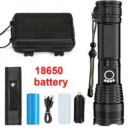 Lampe Poche LED Rechargeable Zoom Télescopique Haute Puissance Alliage Camping pêche Batterie 18650