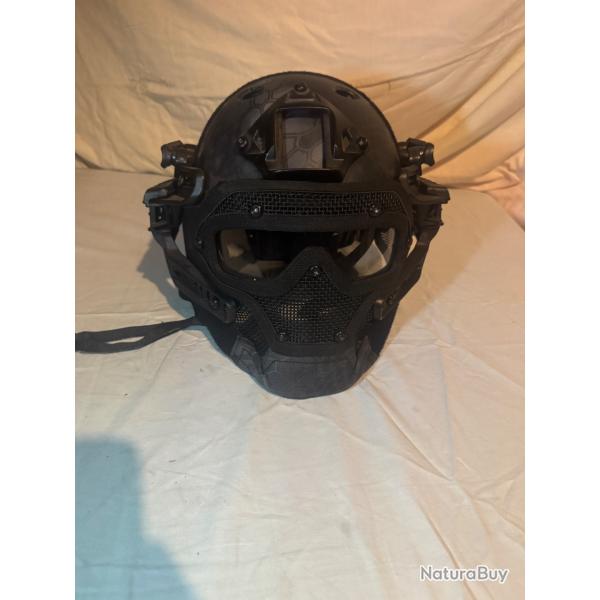Casque tactique intgral airsoft/paintball neuf - protection complte avec rails et masque grillag