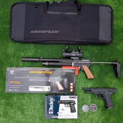 PACK COMBINÉ-7 ! Pistolet Snowpeak PP750L 5,5mm  + Sac Transport + Daisy 340 Bbs + POINT ROUGE 2X40D