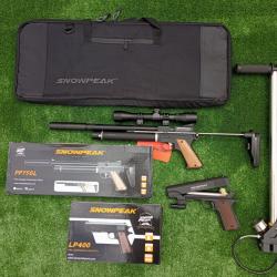 PACK COMBINÉ-12 ! Pist. Snowpeak PP750L 4,5mm + Lunette + Pompe Pcp + Pistolet-Laser PCP LP400 4,5