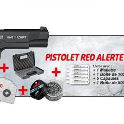 Pack pistolet à plomb 4,5 mm BB Red Alert RD-1911 Blow-back (3 joules) - PACK CERISE 2025