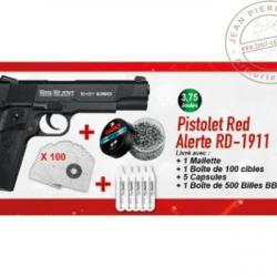 Pack pistolet à plomb 4,5 mm BB Red Alert RD-1911 Blow-back (3 joules) - PACK CERISE 2025