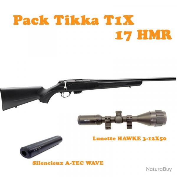 Pack carabine TIKKA T1x MTR cal.17Hmr + HAWKE 3-12x50 + ATEC WAVE 1/2X20 UNF