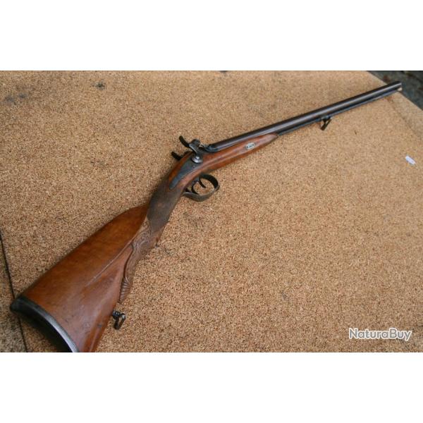 FUSIL  CHASSE  POUDRE NOIRE A PISTON , CANONS DAMAS   A RUBANS ,PLAQUE DE COUCHE OUVRANTE calibre 16