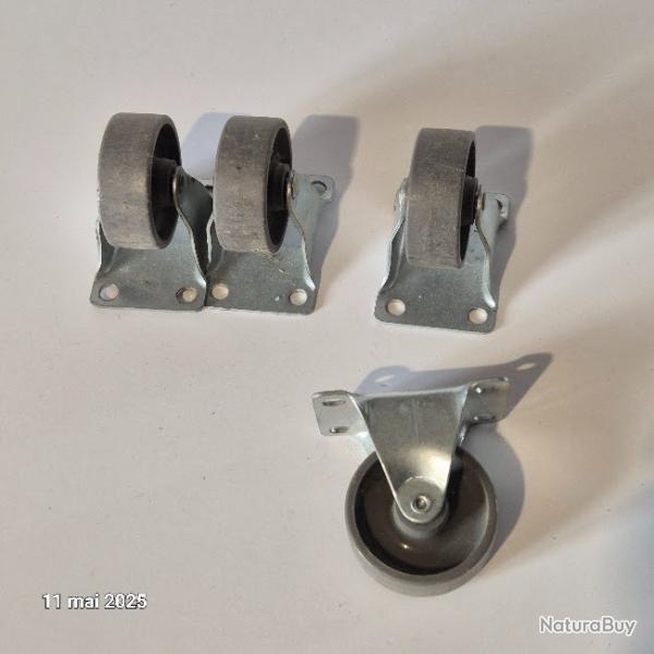 Lot de 4 roulettes fixes d'ameublement  platine