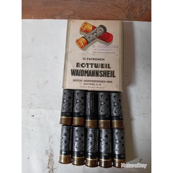 Belle bote de 10 Belles cartouches anciennes cal 12 douilles cartons  ROTTWEIL