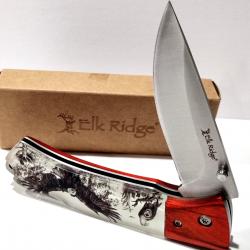 Couteau Elk Ridge Eagle Lame Drop Point Acier 3Cr13 Manche Acrylique/Bois Lockback ER2012EA