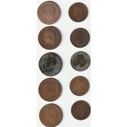 Pièce de Monnaie France Joli  Lot de 10 Napoleon III 5 et 10 Centimes
