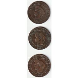 Pièce de Monnaie France Joli  Lot de 3 Cérès  5 Centimes