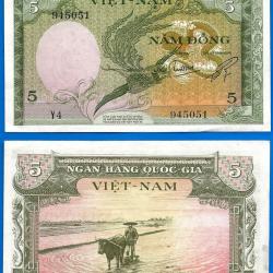 Vietnam Sud 5 Dong 1955 Billet Oiseau Asie