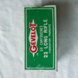 1 Boîte ancienne avec 41 cartouches  de calibre 22 long rifle grande précision GEVELOT.