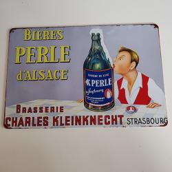 PLAQUE MÉTAL  VINTAGE "BIERES PERLE,ALSACE"