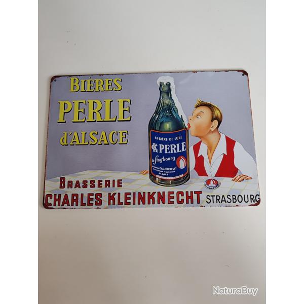 PLAQUE MTAL  VINTAGE "BIERES PERLE,ALSACE"