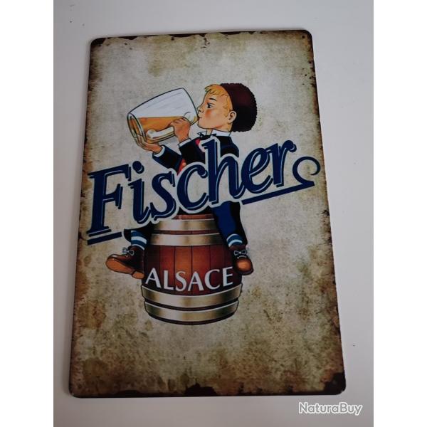 PLAQUE MTAL  VINTAGE "BIERE FISCHER,ALSACE"