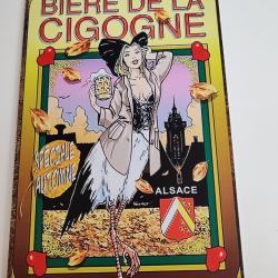 PLAQUE MÉTAL  VINTAGE "BIERE DE LA CIGOGNE,ALSACE"