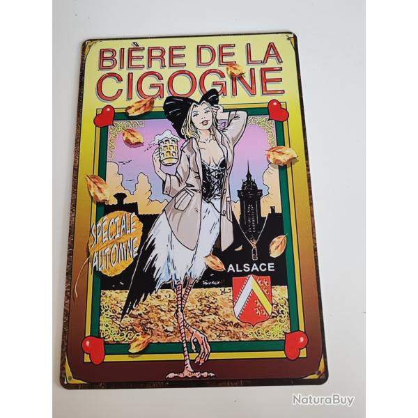 PLAQUE MTAL  VINTAGE "BIERE DE LA CIGOGNE,ALSACE"