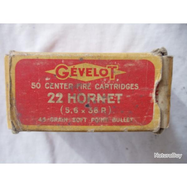 1 Bote ancienne avec 11 cartouches de calibre 22  hornet .GEVELOT.