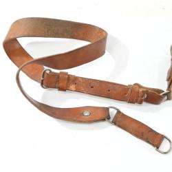 Baudrier / sangle de ceinturon avec passants coulant d'officier Français - WW1 / WW2 cuir marron (S)