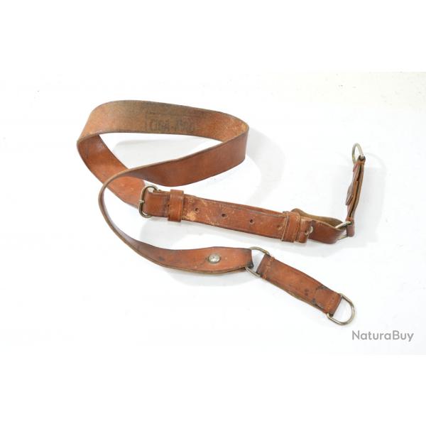 Baudrier / sangle de ceinturon avec passants coulant d'officier Franais - WW1 / WW2 cuir marron (S)