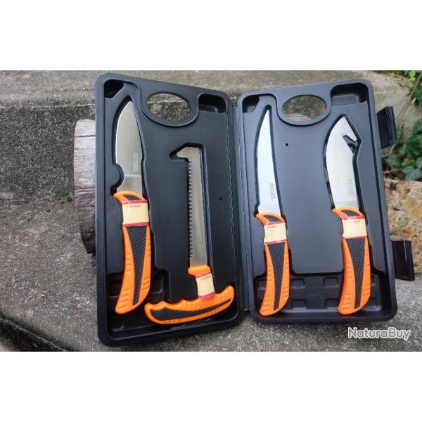 Set de 4 Couteaux de Chasse Schrade Old Timer Livr dans Coffret Rigide Lame Acier Inox Manche ABS