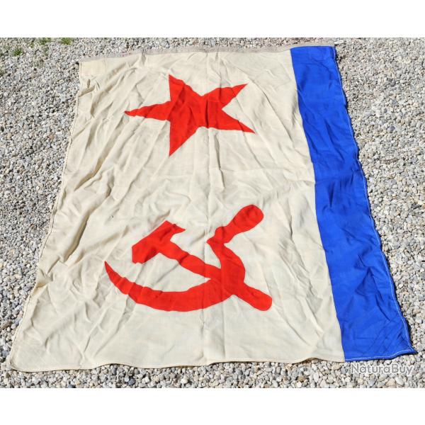 Drapeau Marine Sovitique toile rouge faucille et marteau  base bleue SDC24SOV004  Grand drapeau