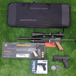 PACK COMBINÉ-13 ! Pist. Snowpeak PP750L 5,5mm + Lunette + Pistolet-Laser Daisy 426 Co2 Cal. 4,5 mm