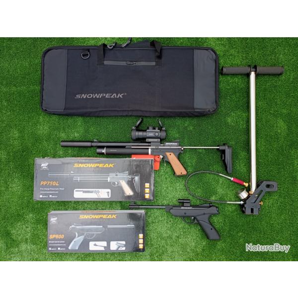 PACK COMBIN-17 ! Pistolet Snowpeak PP750L C.4,5 mm + Sac + Point Rouge + Pompe PCP + SP500 4,5 mm