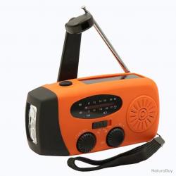 RADIO SOLAIRE MULTIFONCTION AVEC MANIVELLE POWERBANK ET LAMPE TORCHE - ORANGE - LIVRAISON GRATUITE