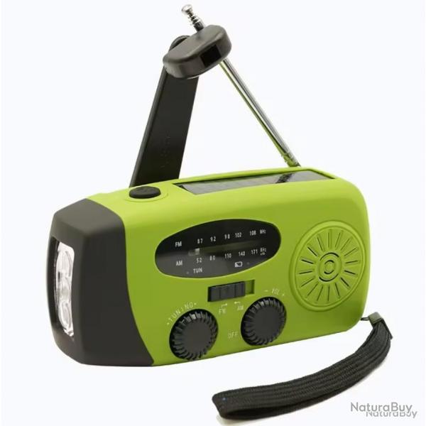 RADIO SOLAIRE D'URGENCE + POWERBANK ET LAMPE TORCHE - VERT - LIVRAISON GRATUITE