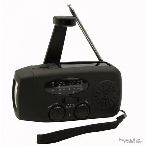 RADIO SOLAIRE D'URGENCE + POWERBANK ET LAMPE TORCHE - NOIR - LIVRAISON GRATUITE