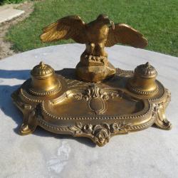 Ancien grand encrier double formant porte-montre représentant un aigle - FRANCE (Fin XIXé)