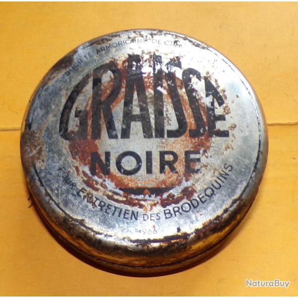 BOITE DE GRAISSE NOIRE POUR CHAUSSURES MILITAIRES DE L'ARMEE FRANCAISE , DATE 1966 , FABRICATION FRA