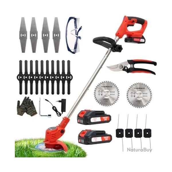 Debroussailleuse Electrique sans Fil avec 2 Batteries et 4 Types de Lames