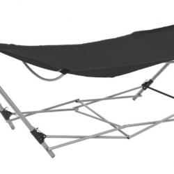 Hamac noir pliable avec support en acier et tissu Oxford 241x76x70 cm