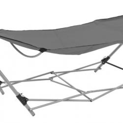 Hamac gris pliable avec support en acier et tissu Oxford 241x76x70 cm