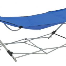 Hamac bleu pliable avec support en acier et tissu Oxford 241x76x70 cm