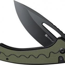 Couteau SENCUT Squiggy Green Lame Drop Point Acier 9Cr18MoV Manche G10 KIVT Button Lock S24082A2