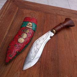 Magnifique Couteau KUUKRI NÉPALAIS Manche en Bois avec Fourreau en Cuir