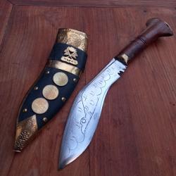 Joli Couteau KUUKRI NÉPALAIS Manche en Bois avec Fourreau en Cuir
