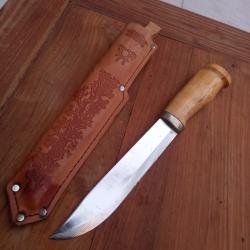 Grand Couteau PUUKKO FINLANDAIS PEITSIKKO  avec ancien Fourreau en cuir Manche en Bois