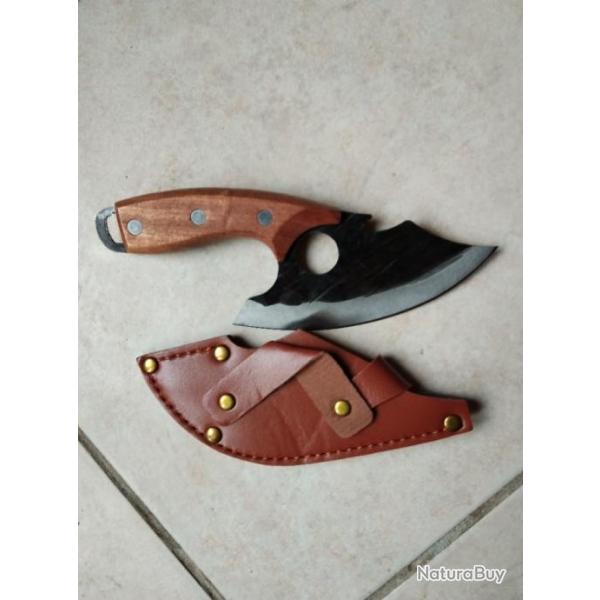 A SAISIR - Superbe couteau lame courbe de 13 cm avec tui port ceinture