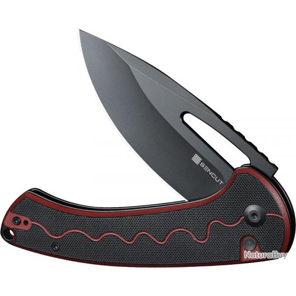 Couteau SENCUT Squiggy Burgundy Lame Drop Point Acier 9Cr18MoV Manche G10 KIVT Button Lock S24082A3