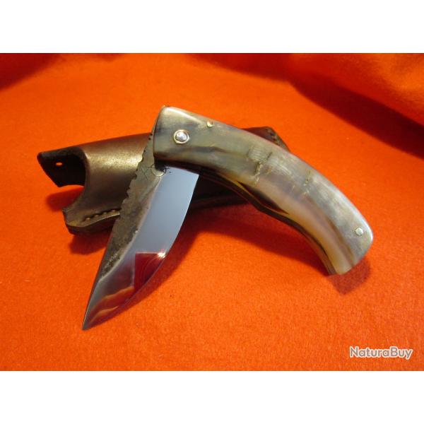 COUTEAU ARTISANAL forg l'ATELIER DE L'OURS NOIR  BERGER chasse camping rando CORNE BELIER pliant