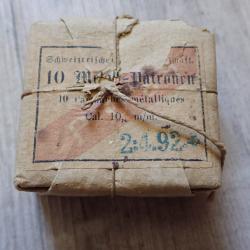 1892 Boite de 10 CARTOUCHES 10.4x38R VETTERLI MODELE 1878 PERCUSSION ANNULAIRE. OUVERTE