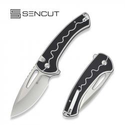 Couteau SENCUT Squiggy White Lame Drop Point Acier 9Cr18MoV Manche G10 KIVT Button Lock S24082A1
